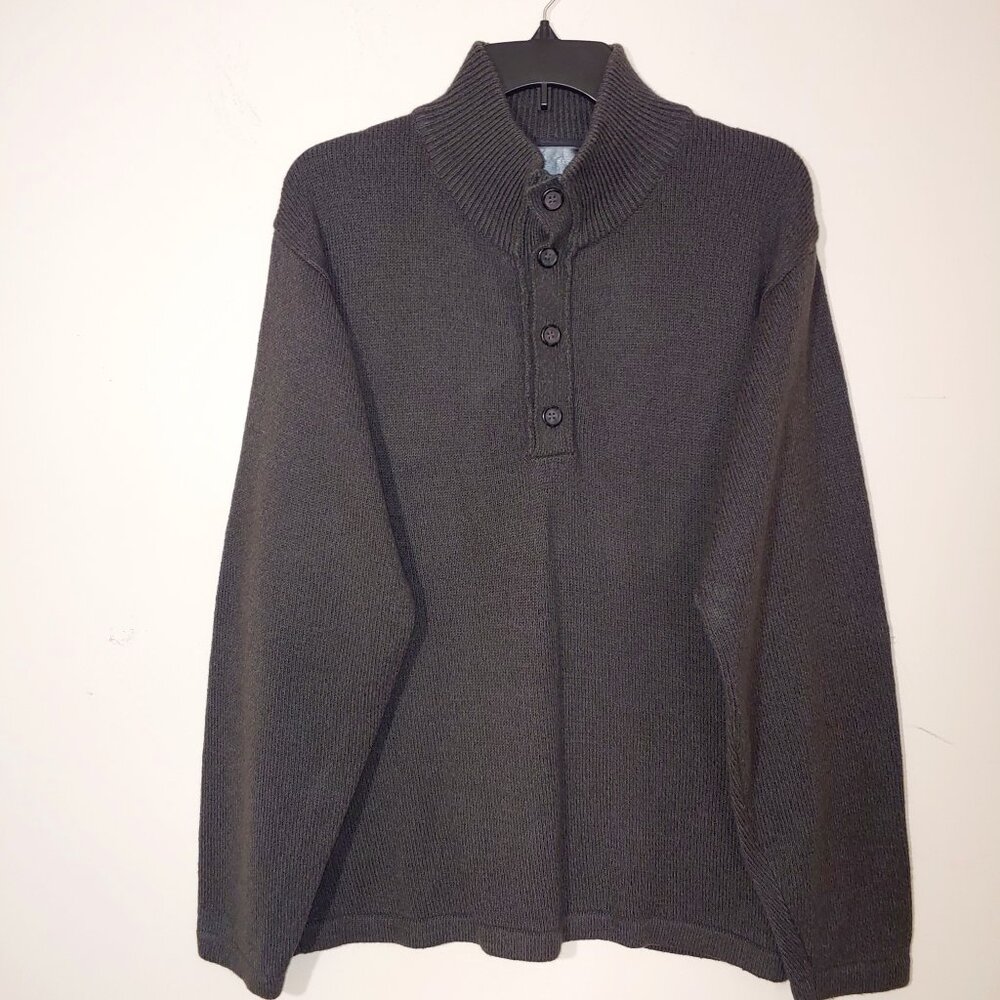 Oscar De La Renta Mock Neck 4 buttons Long Sleeves Knit Sweater Sz XL Dark Grey